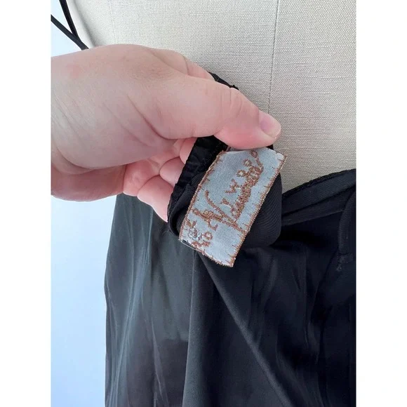 Vintage Black Mesh Slip Dress with Ostrich Puff Bow - Picture 5 of 5